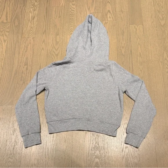 Women's Cropped Waffle Hooded Sweater - Light Gray - Picture 2 of 3